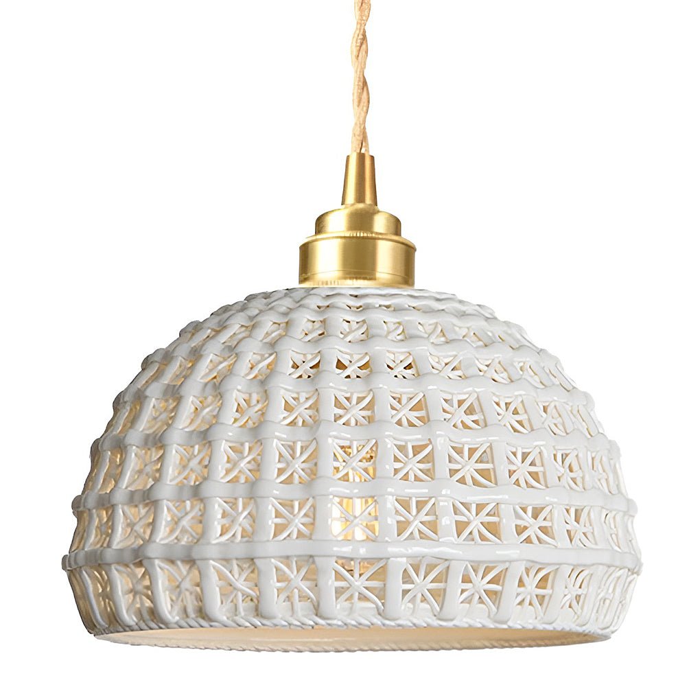 Aureon ceramic dome pendant light with adjustable cord, styled in a contemporary dining space