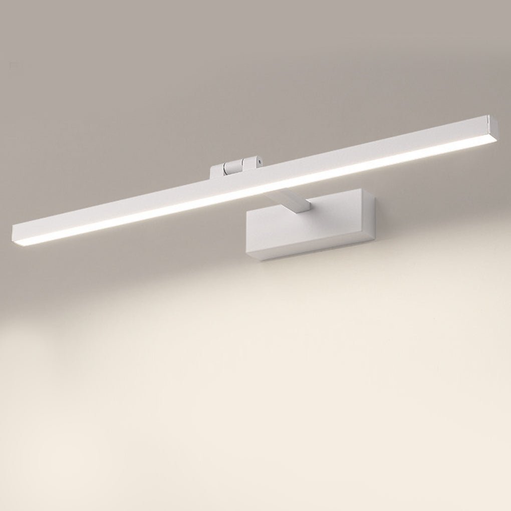 Wall-mounted LED bath bar vanity light installed above bathroom mirror, contemporary interior