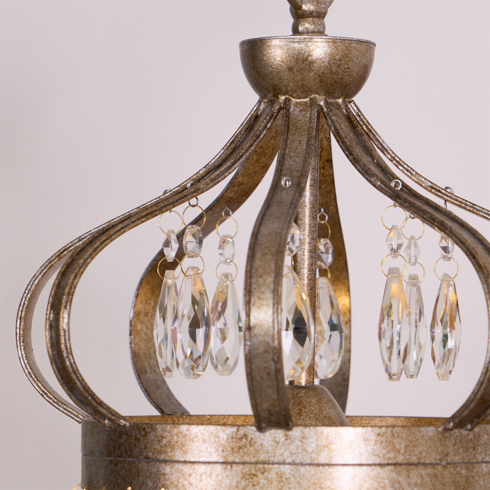 Contemporary crystal chandelier with iron crown, antique silver version, full view