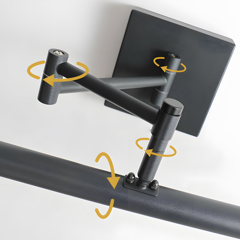 Close-up of the adjustable joint detail on the Viora black bar vanity light