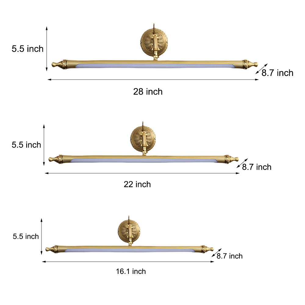 Size and dimensions diagram for Viora brushed gold LED vanity light bar