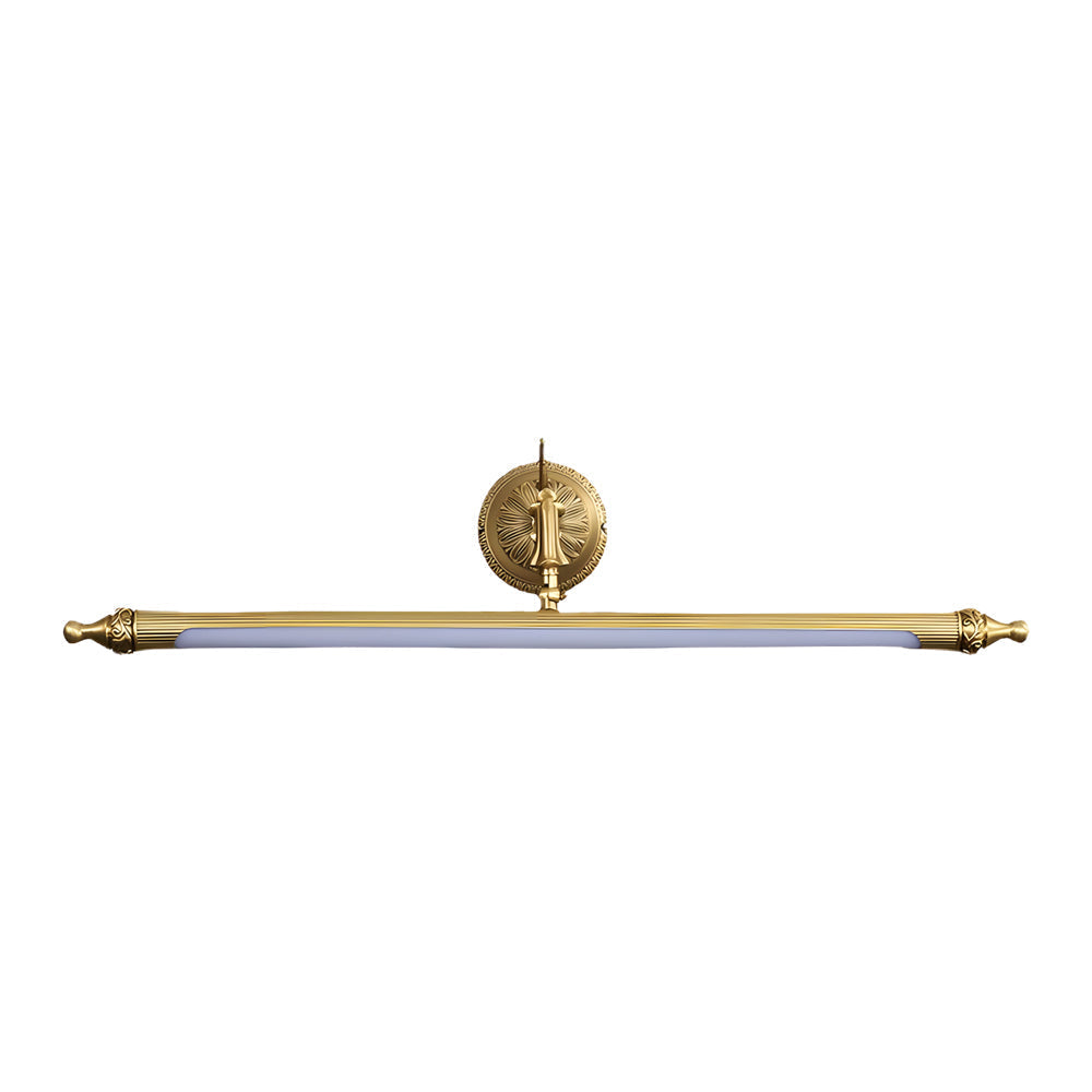 Texture detail of Viora copper vanity light bar showing oxidation-resistant brushed gold finish
