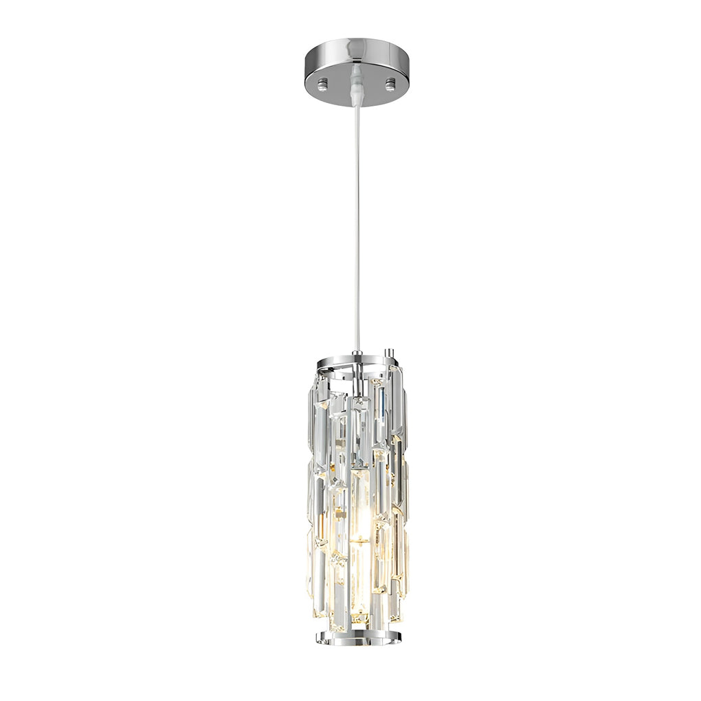 Chrome crystal pendant light showing clear crystal glass shade detail