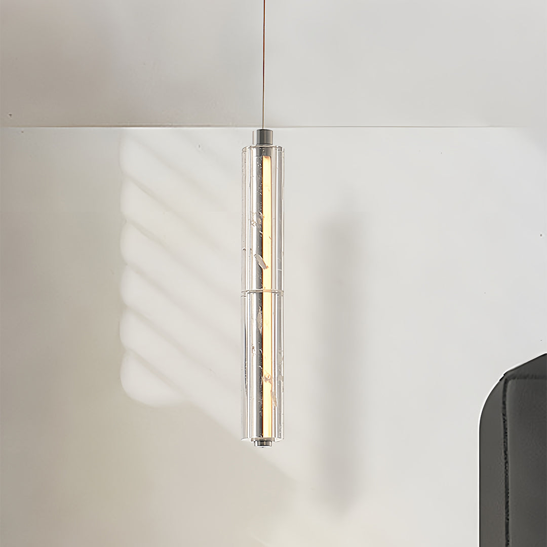 Close-up of Aureon crystal pendant light showing transparent crystal texture and chrome finish