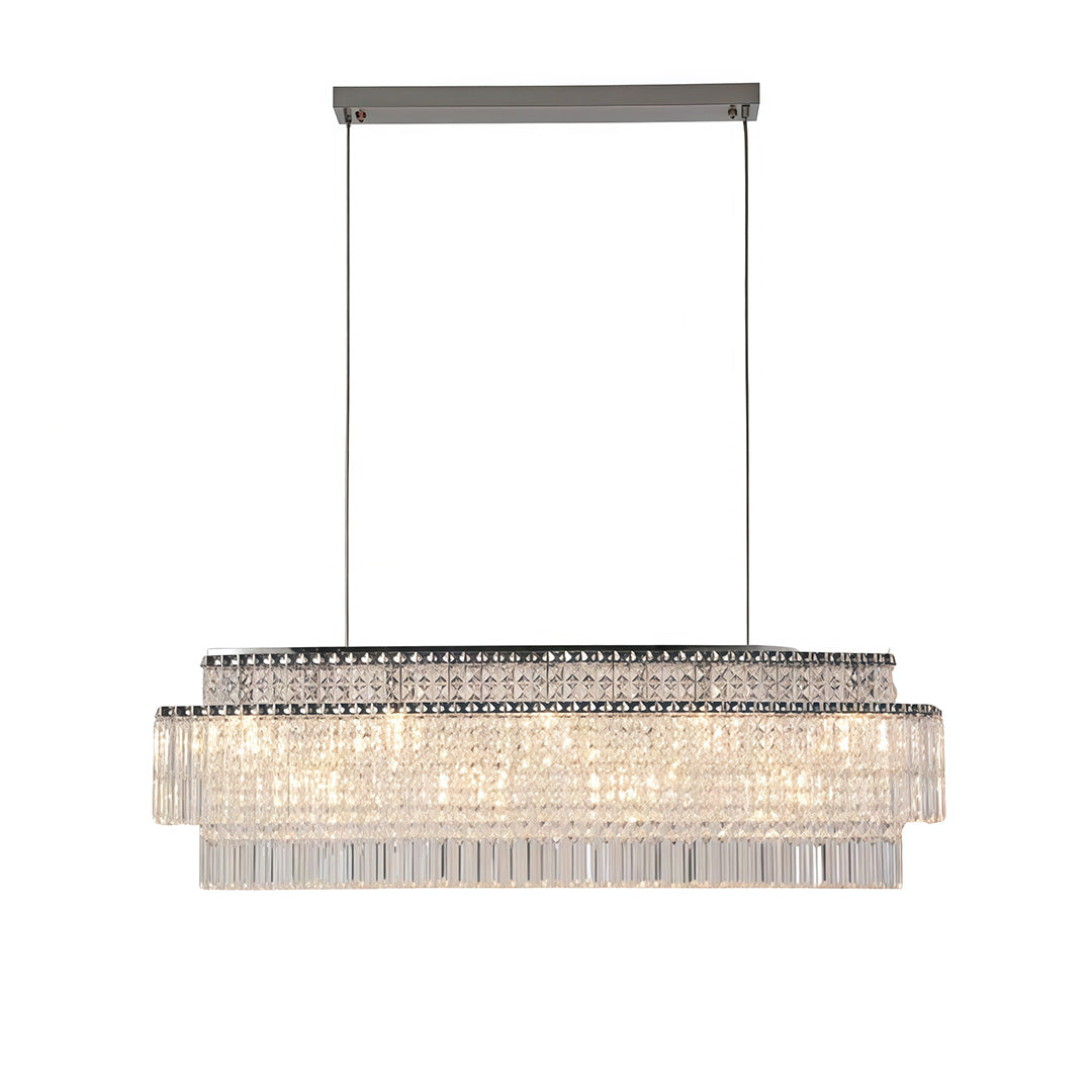 Contemporary rectangular crystal chandelier with linear curtain of round crystals, 120 cm format