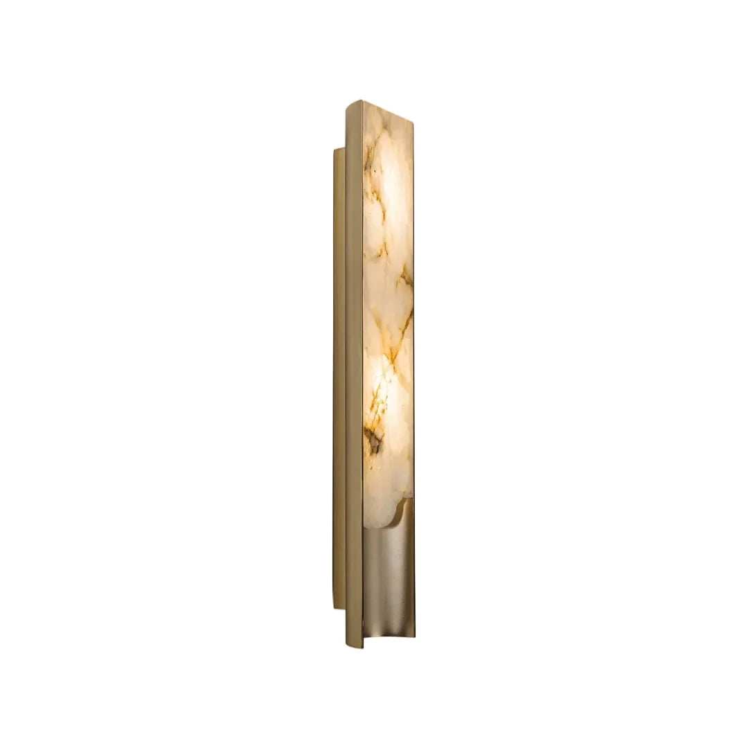 Niva marble wall light medium height, vertical stone sconce with warm LED glow