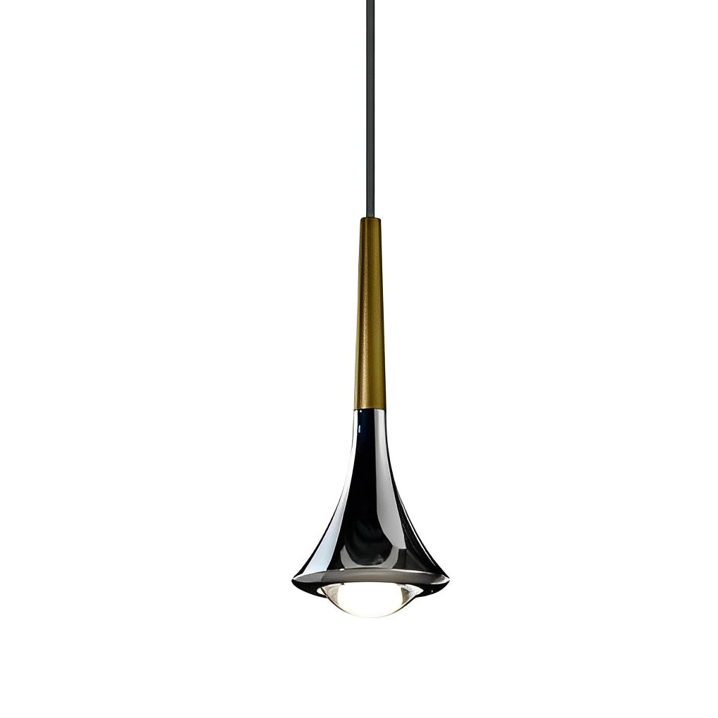 Aureon teardrop mini pendant light in gold-plated finish, warm reflective acrylic shade detail