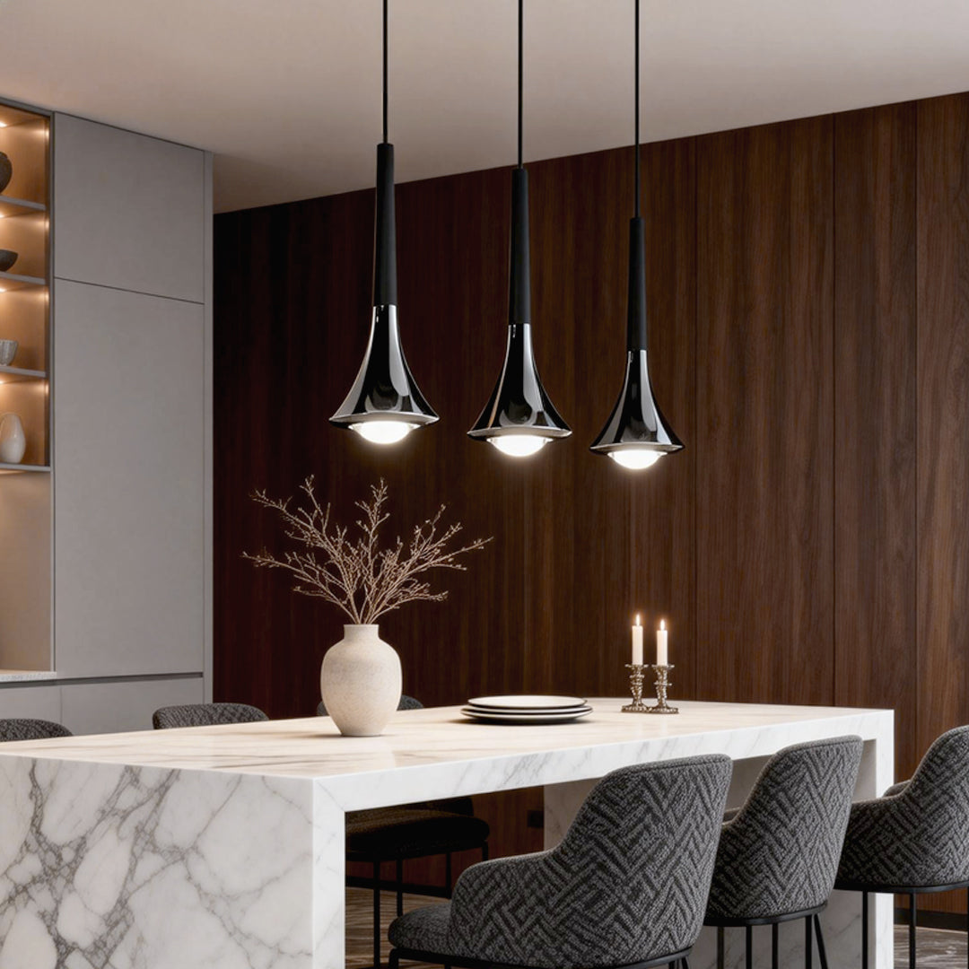 Aureon mini pendant lights grouped above a kitchen island, modern kitchen lighting