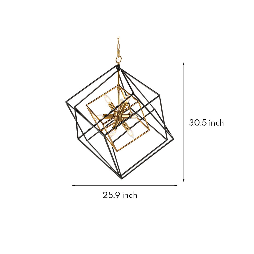 Dimension diagram for Aureon 26-inch square geometric pendant light