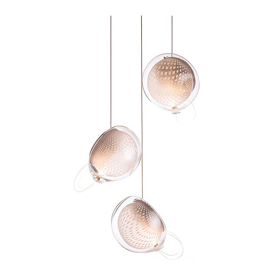 Two-head jellyfish glass pendant light cluster with transparent shades and chrome metal frame