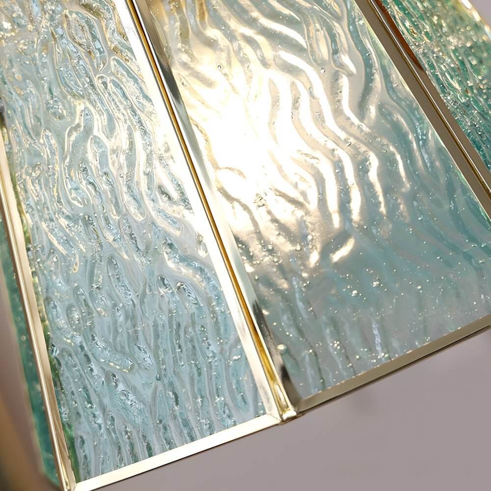 Aureon stained glass pendant light in a balcony setting with warm evening light
