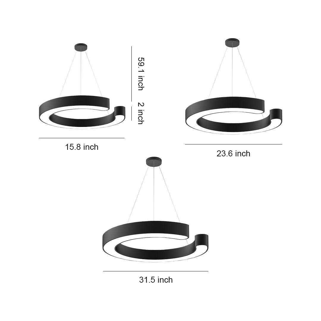 Aureon geometric pendant light technical specification diagram showing dimensions and power data