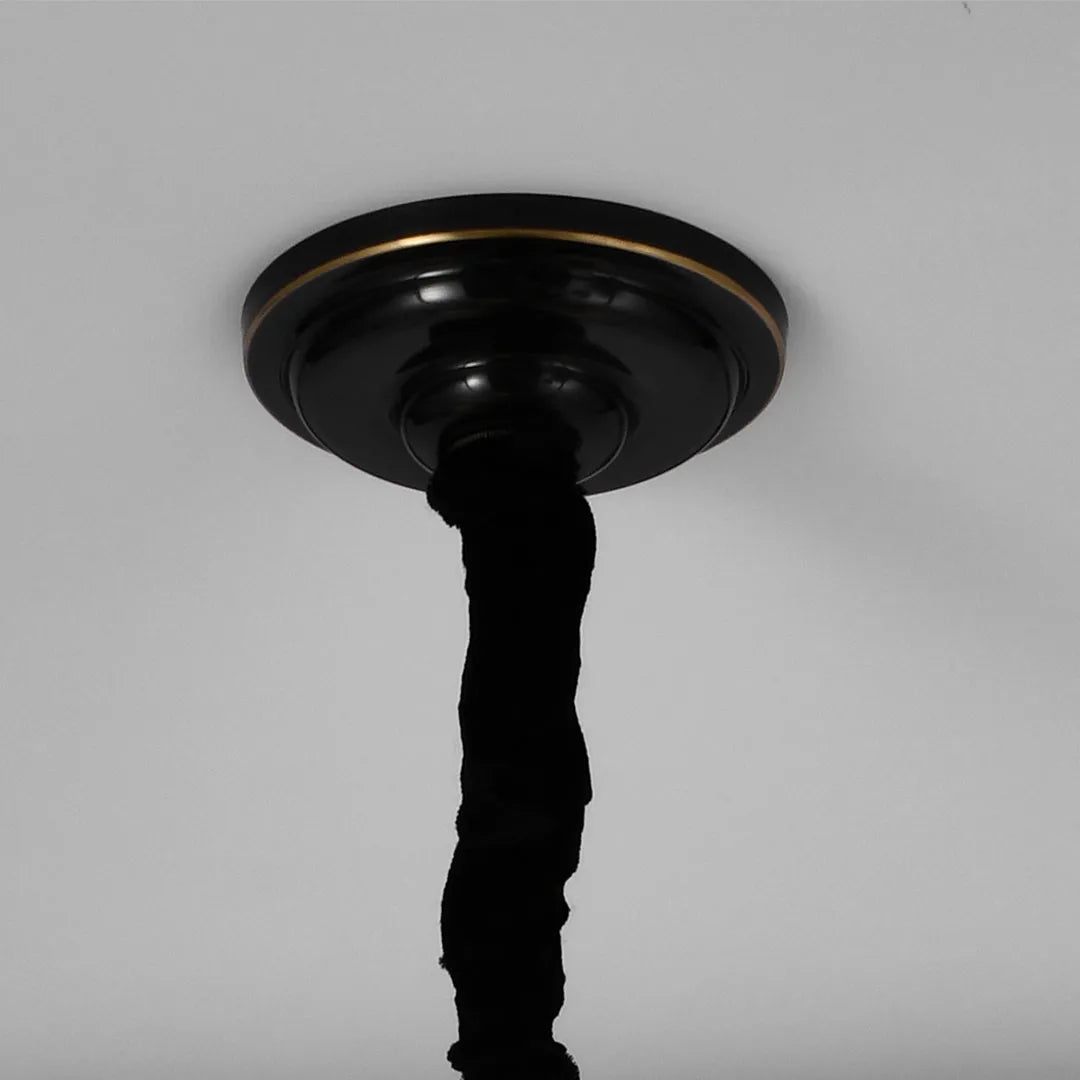 Ceiling mount and cord detail of the Auréline molecular glass chandelier