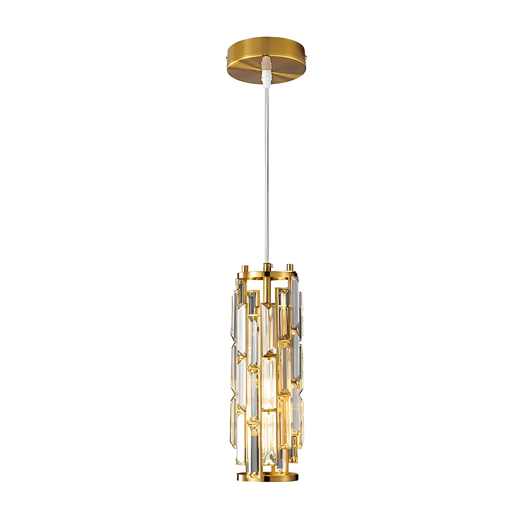 Gold cylinder crystal pendant light, single-head Aureon in gold finish