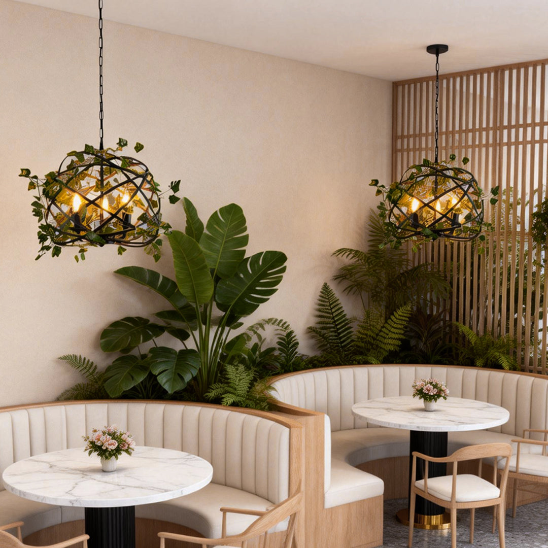 Aureon vine pendant light in a rustic interior setting with natural textures