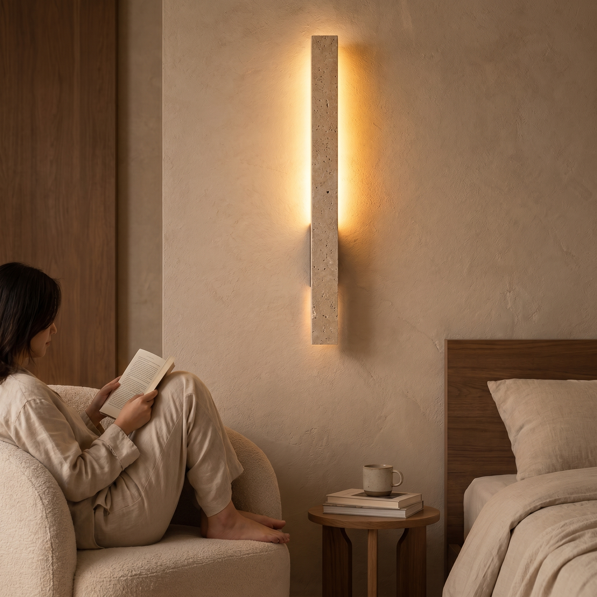 Elowen Slim Travertine Wall Lamp