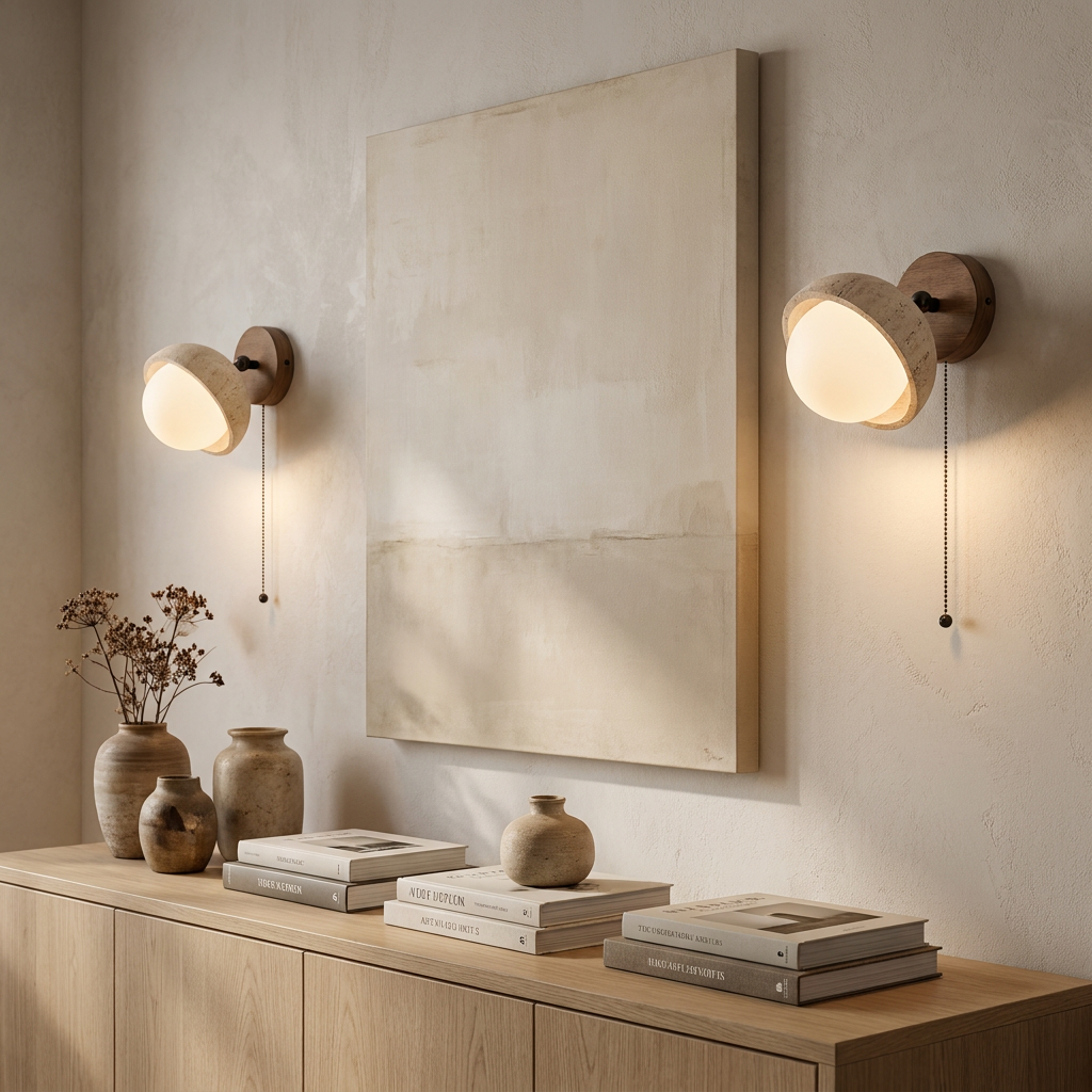 Naomi Travertine & Wood Wall Lamp