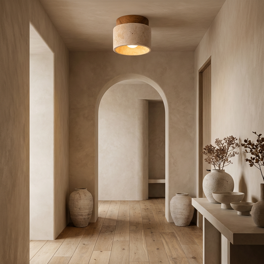 Kaio Scandinavian Travertine Semi Flush Mount Ceiling Light