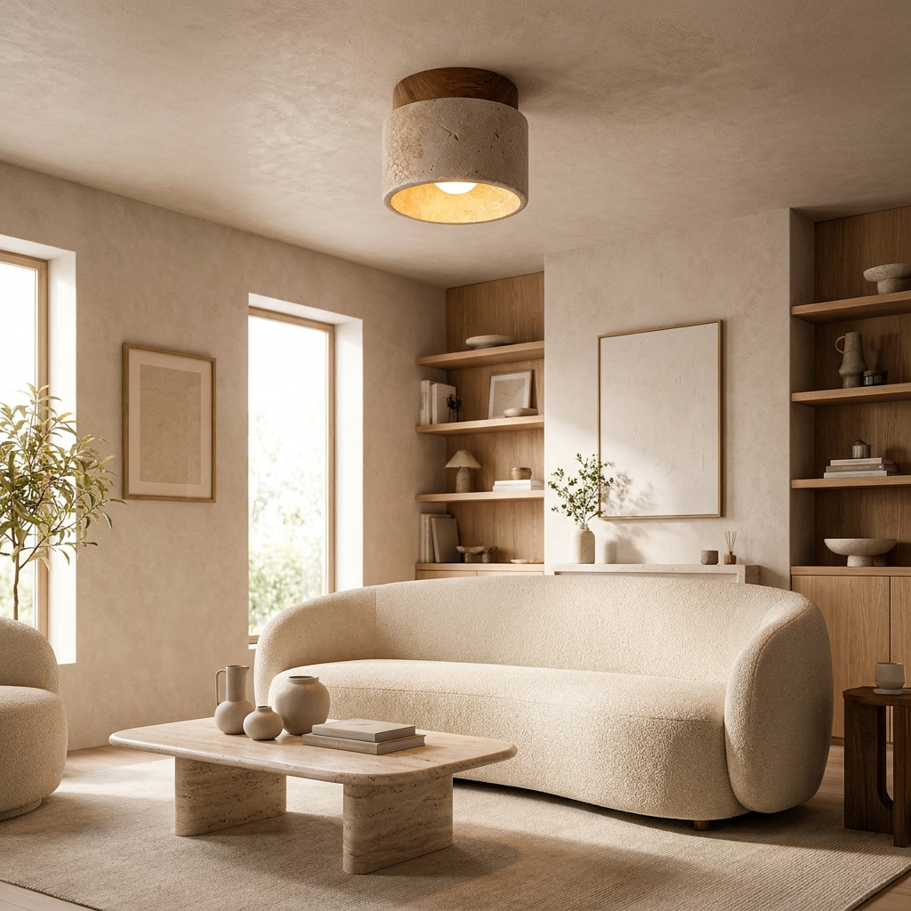 Kaio Scandinavian Travertine Semi Flush Mount Ceiling Light