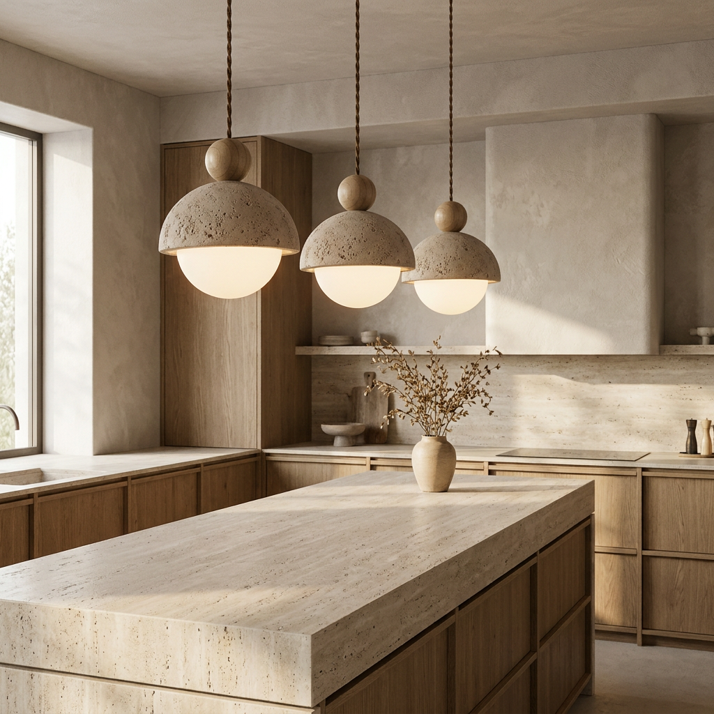 Renji Wabi-Sabi Travertine Dome Pendant Light