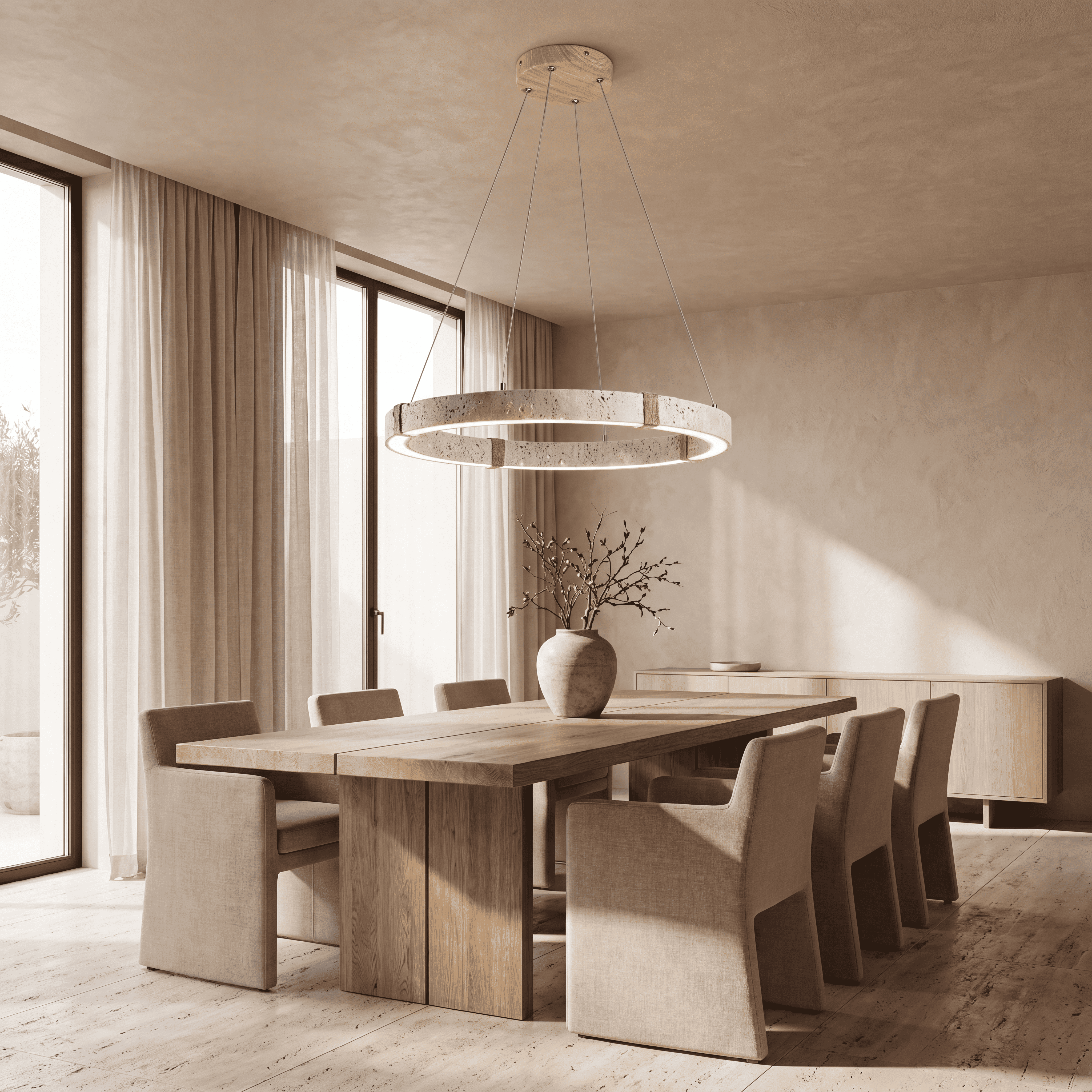 Keiro Travertine Ring Chandelier
