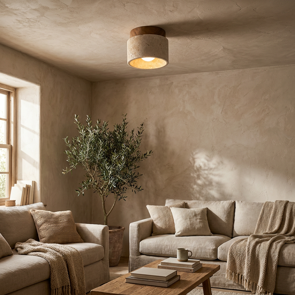 Kaio Scandinavian Travertine Semi Flush Mount Ceiling Light lifestyle
