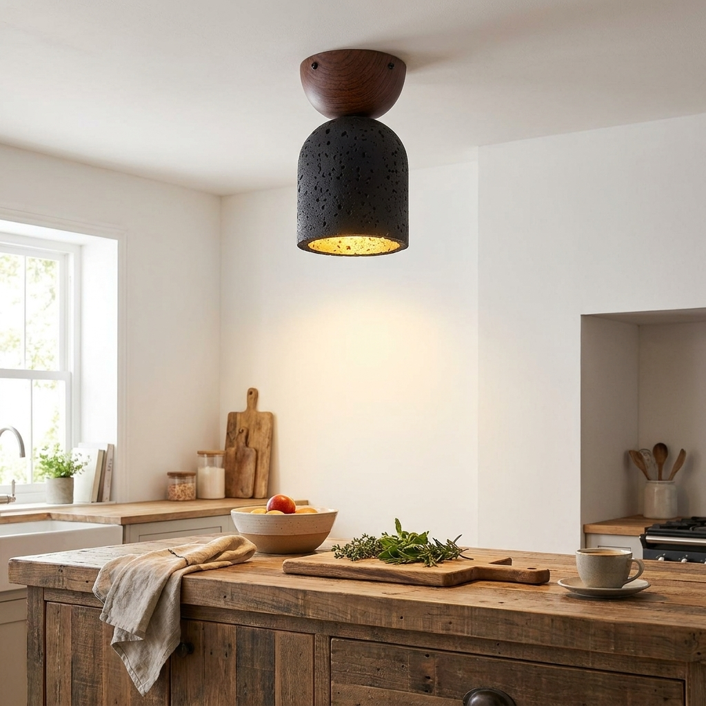 Vela Travertine Ceiling Light lifestyle