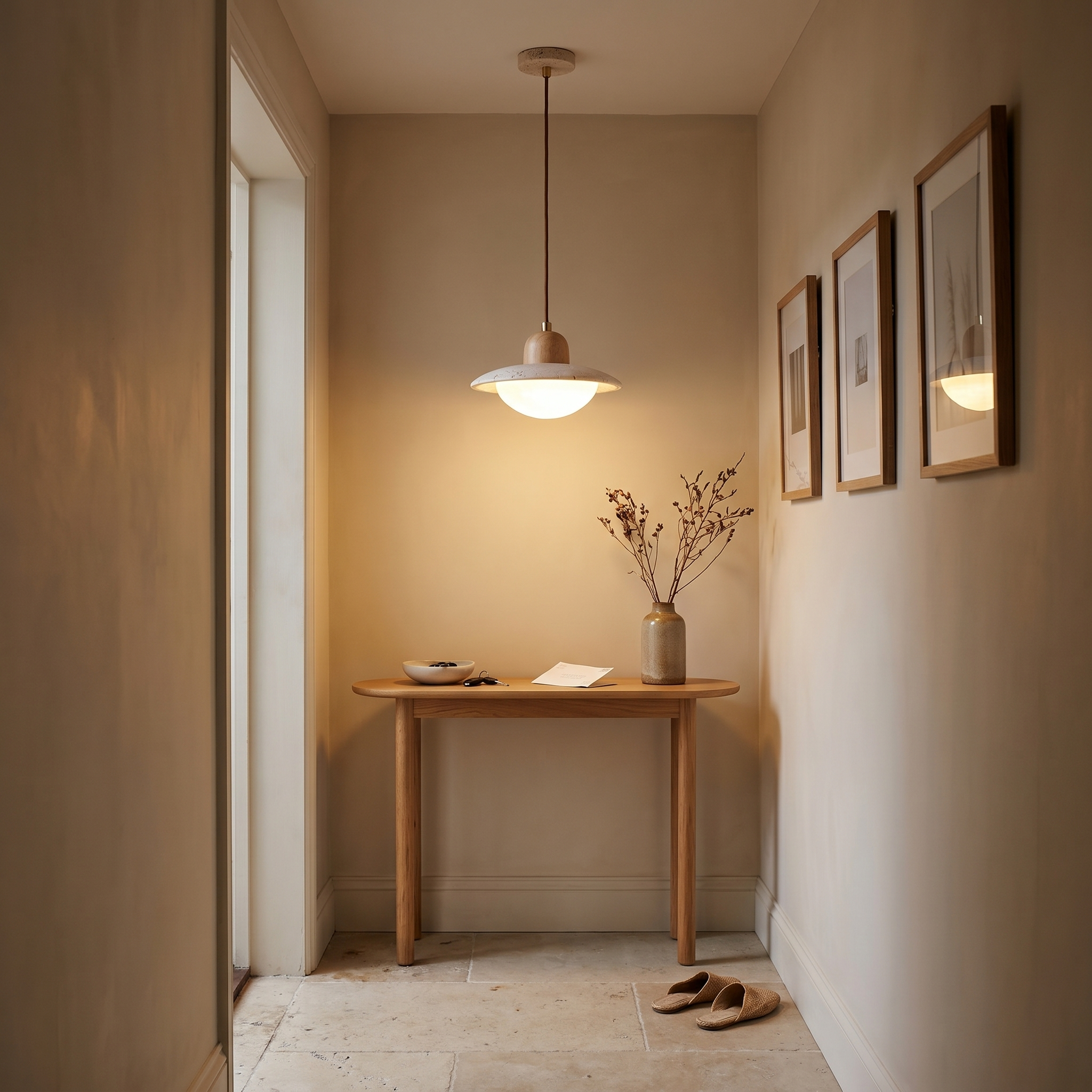 Yumi Travertine & Wood Pendant Light