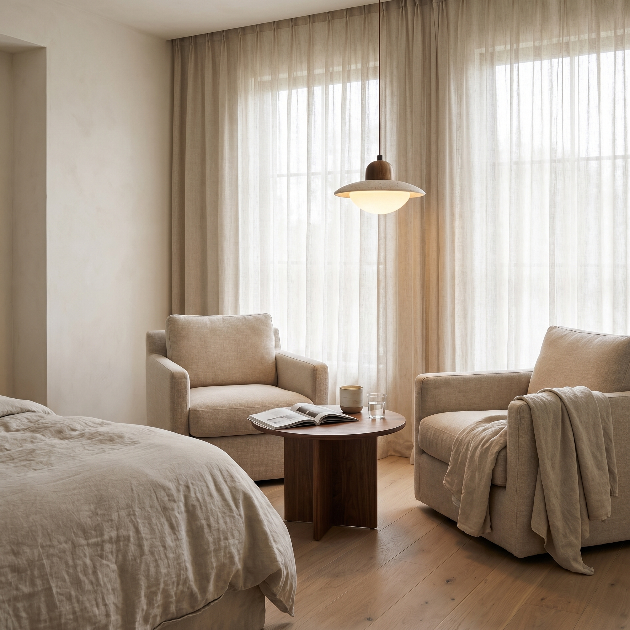 Yumi Travertine & Wood Pendant Light
