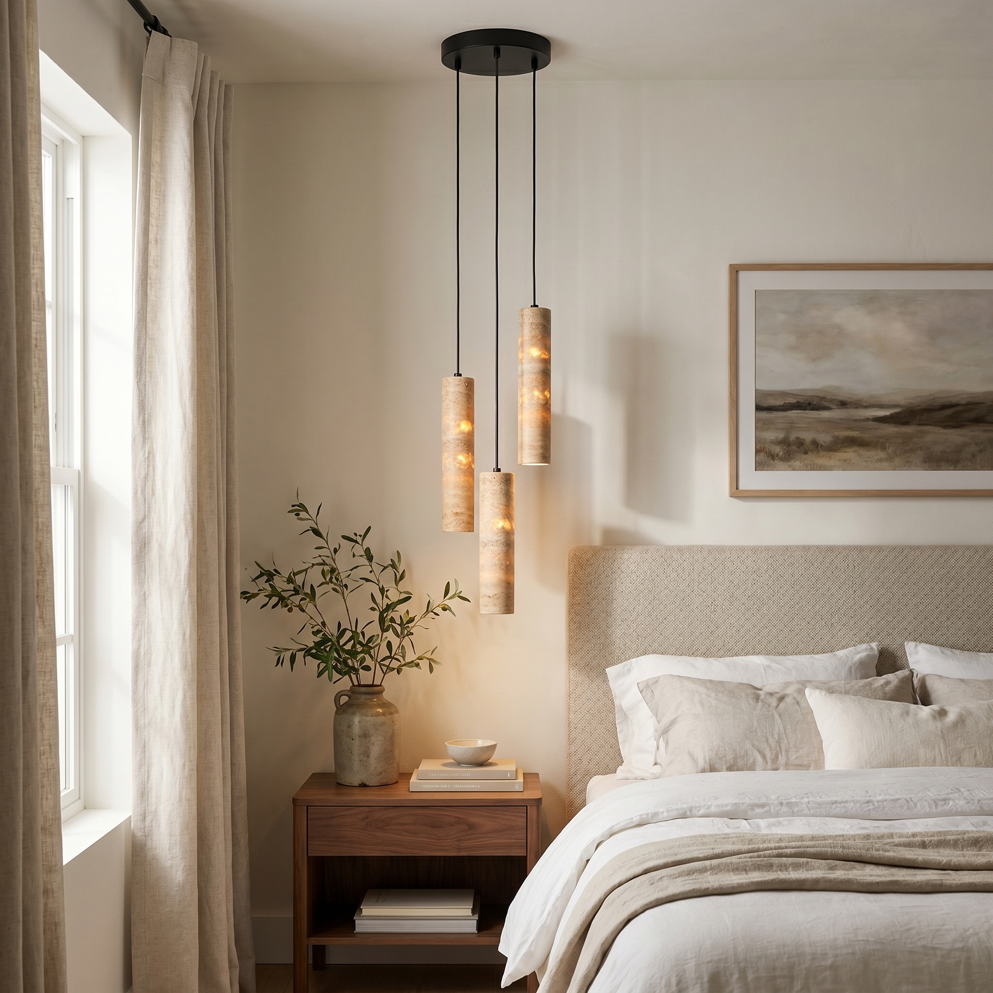 Yomi Travertine Cylinder Pendant Light