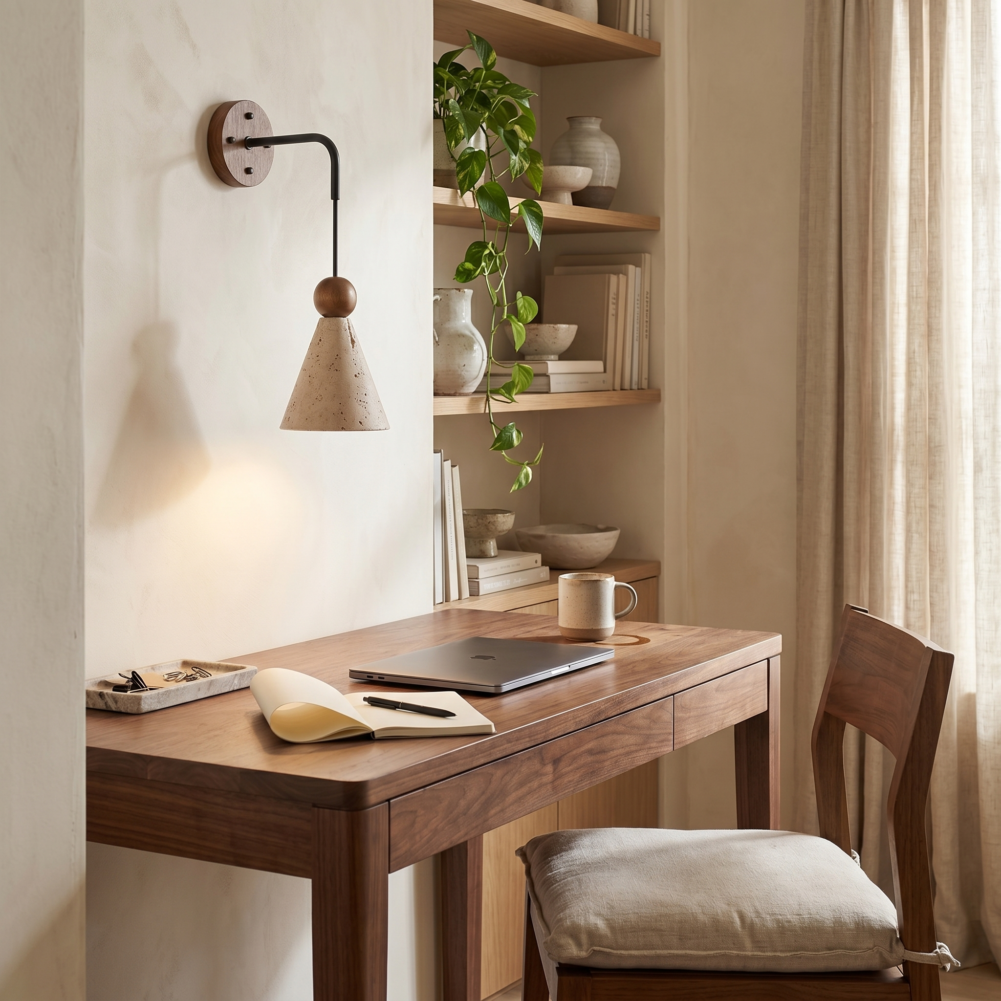 Yume Travertine Wood Bead Wall Light