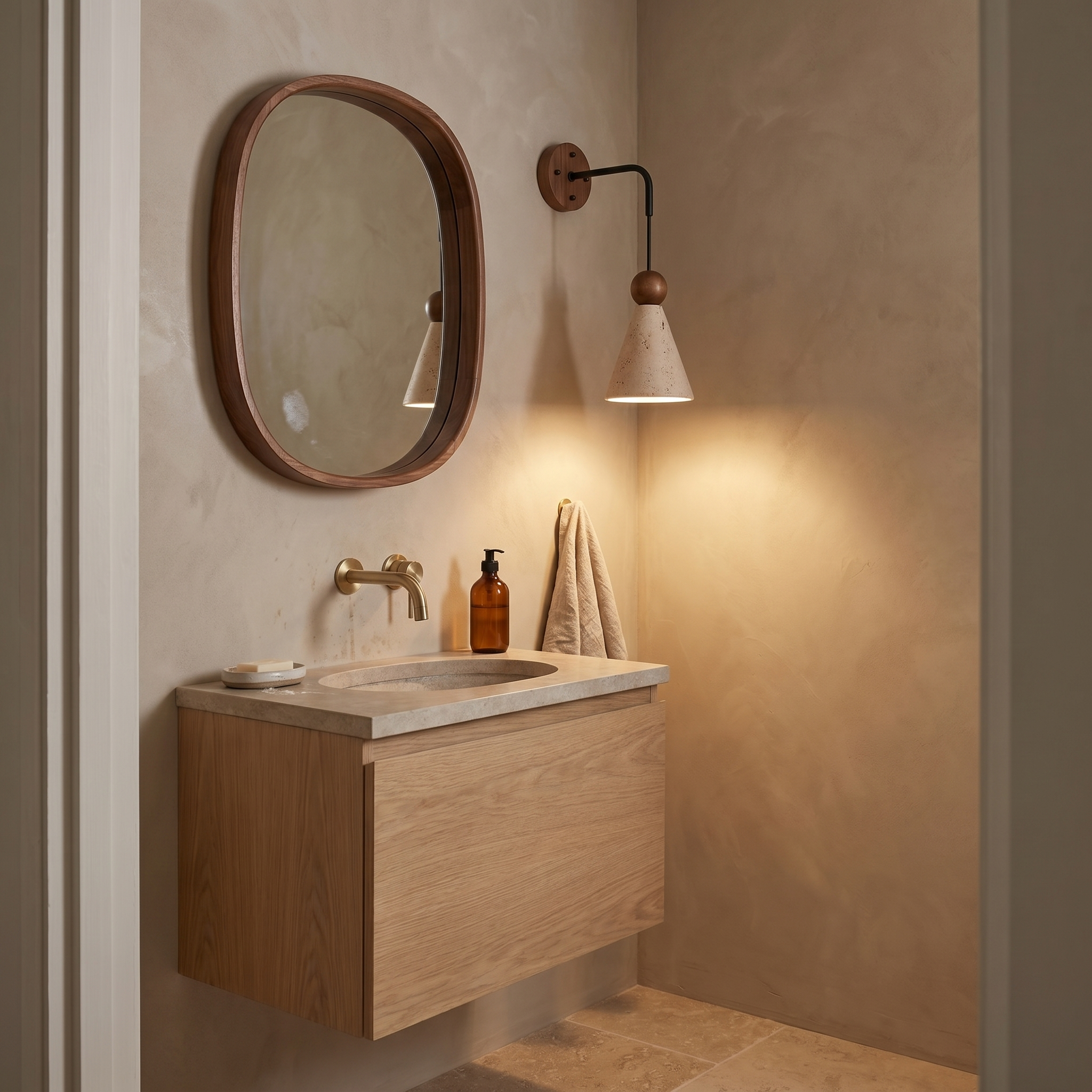 Yume Travertine Wood Bead Wall Light