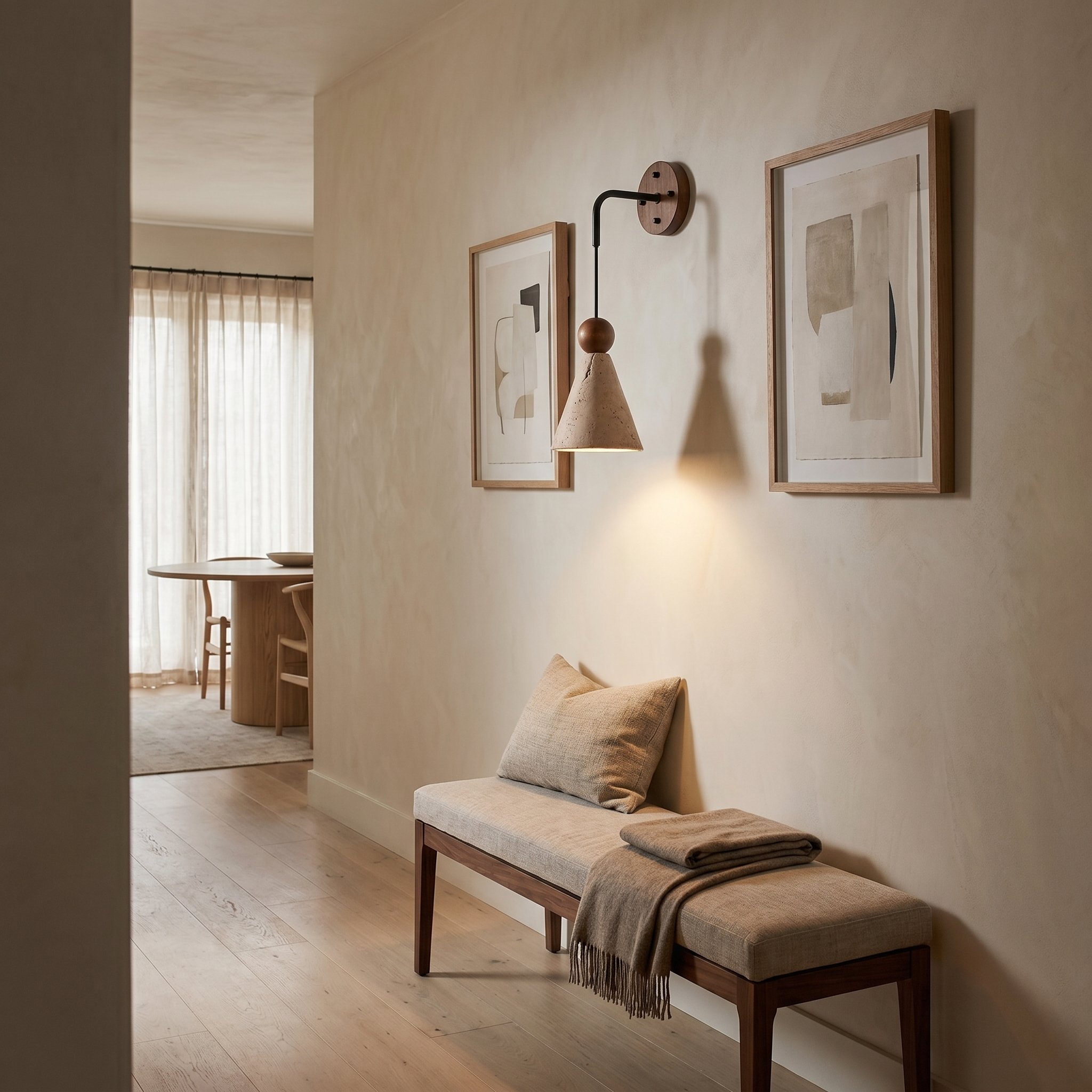Yume Travertine Wood Bead Wall Light
