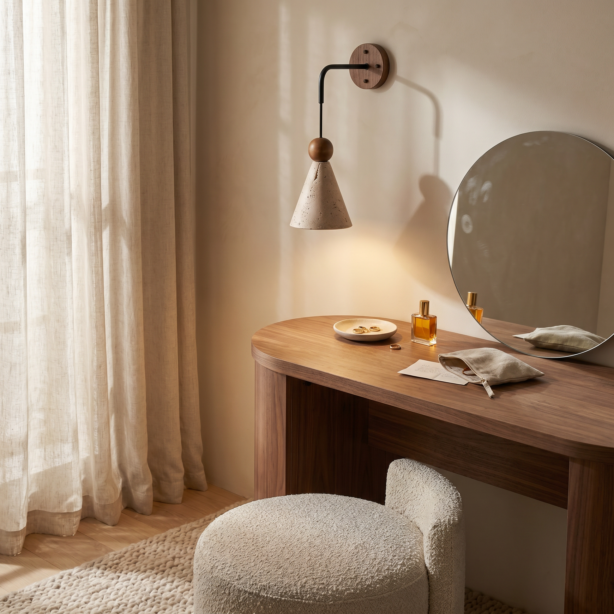 Yume Travertine Wood Bead Wall Light