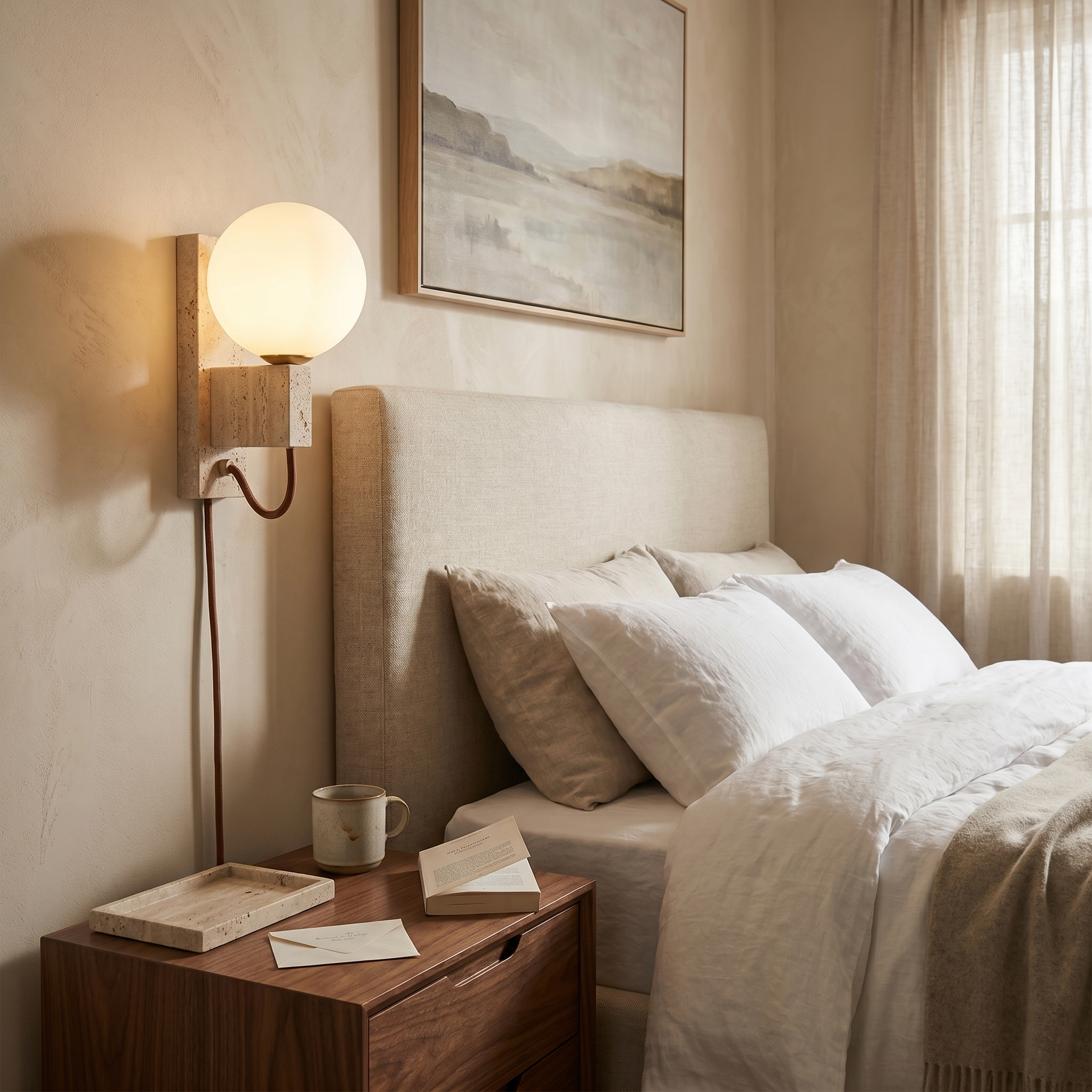 Hana Travertine Globe Wall Light