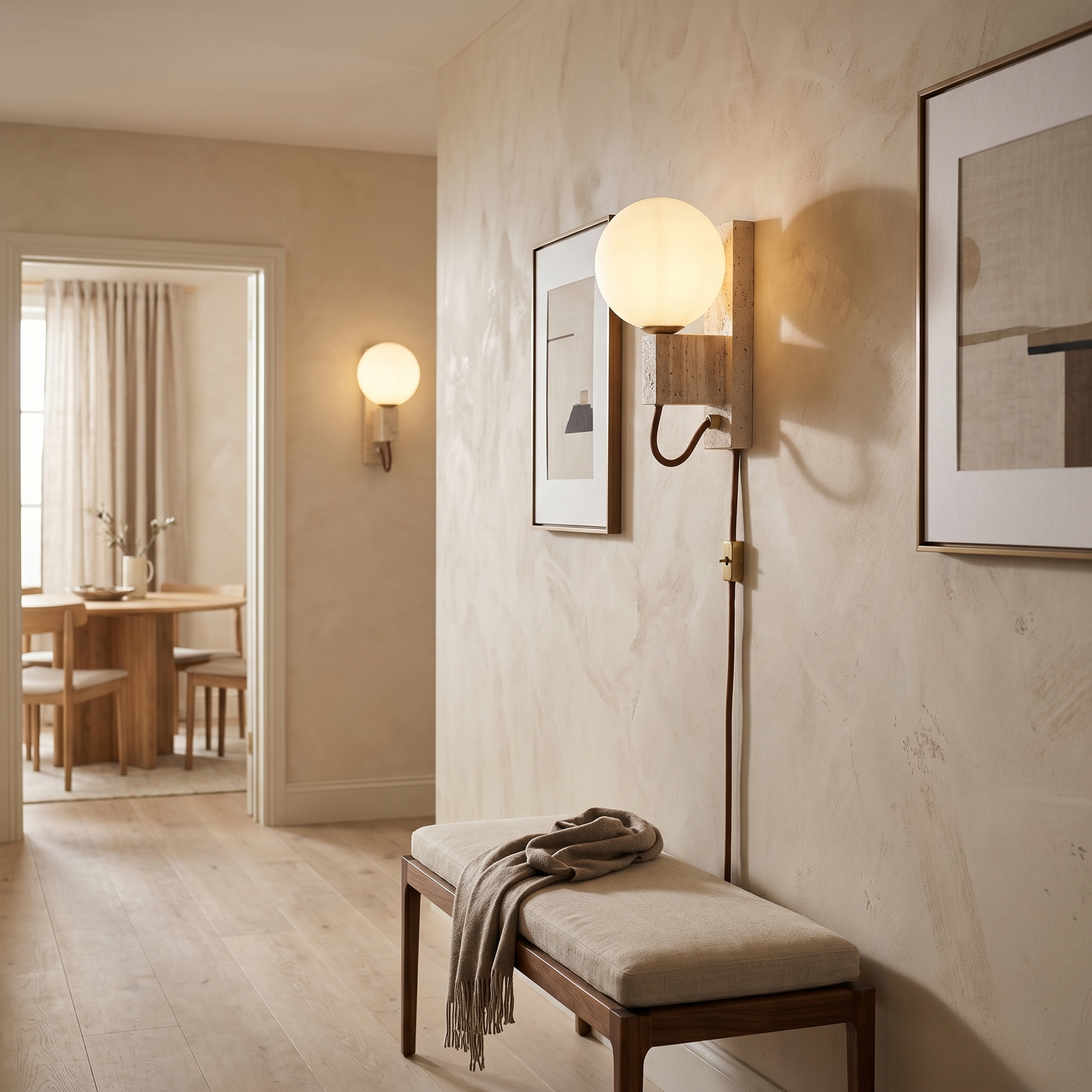 Hana Travertine Globe Wall Light