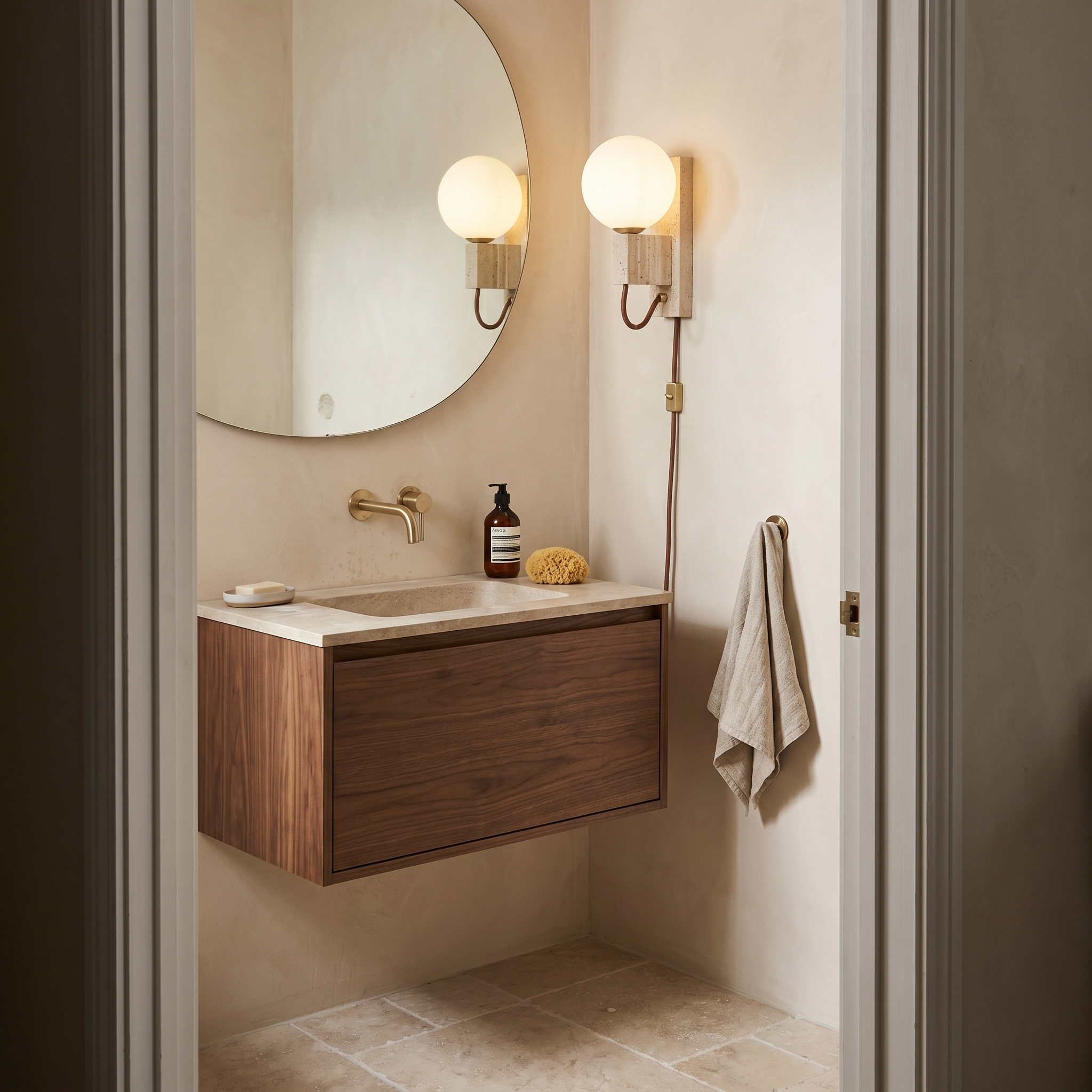 Hana Travertine Globe Wall Light