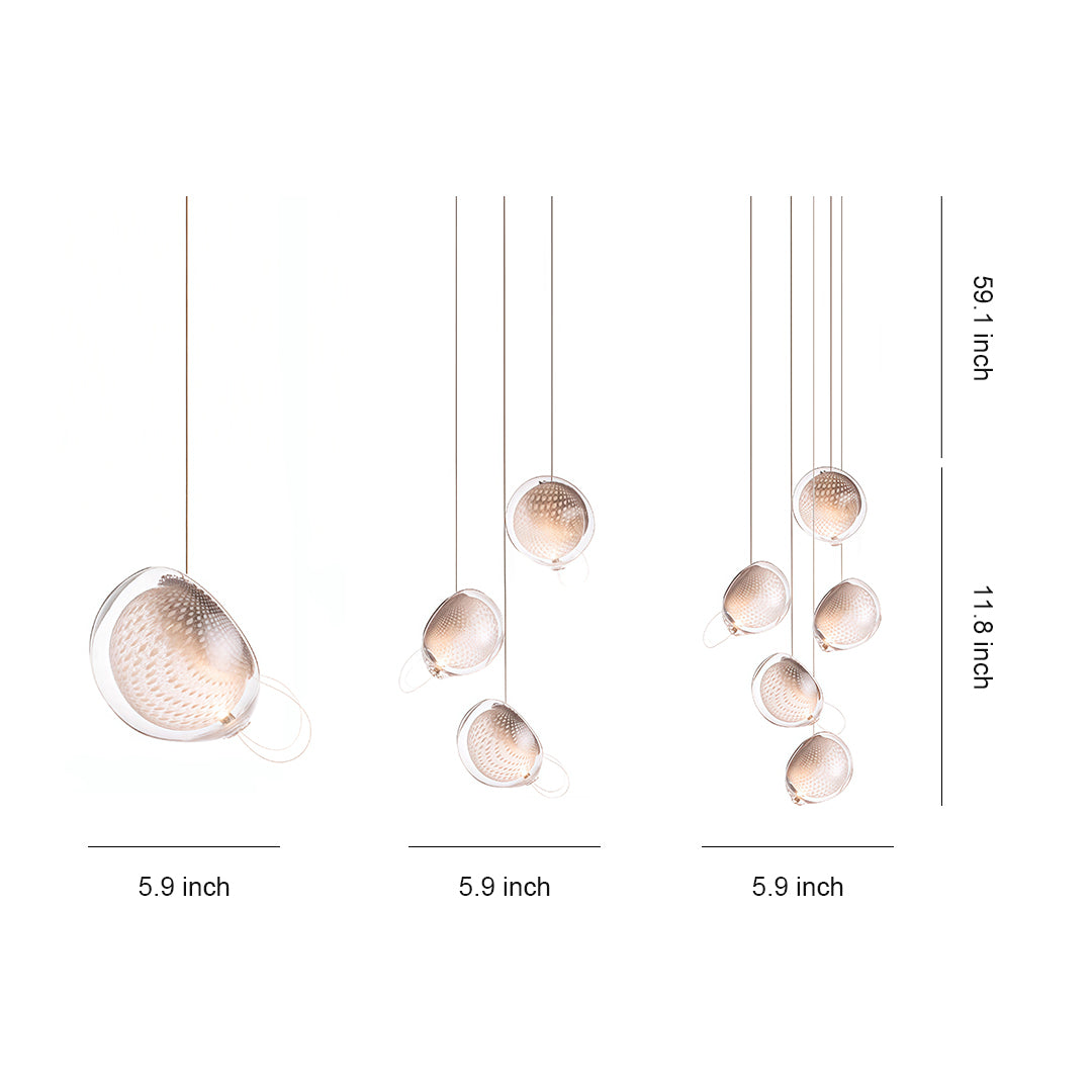 Aureon jellyfish pendant light design dimensions diagram showing width, depth, and height measurements
