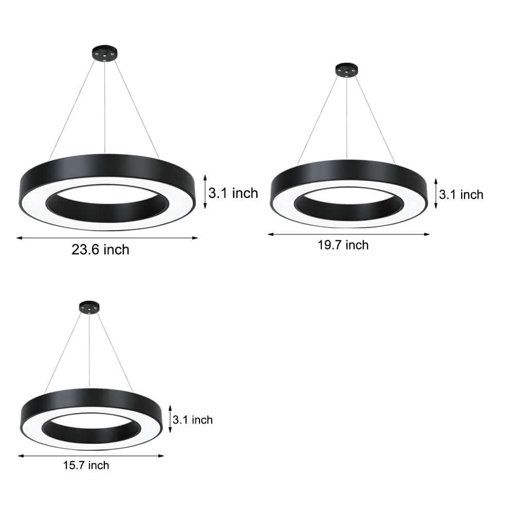 Aureon ring pendant ceiling light dimension diagram, circular iron and acrylic fixture