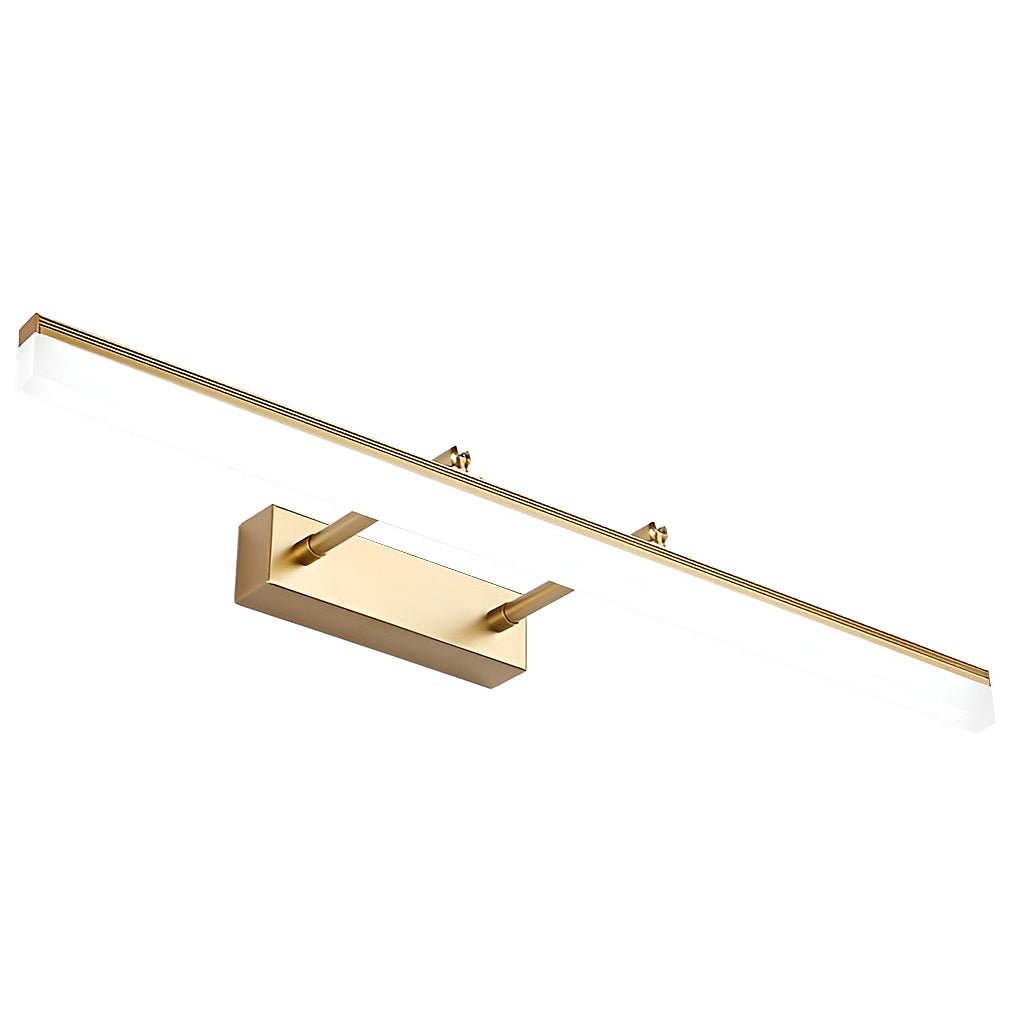 Adjustable LED vanity wall light with exposed acrylic bar above bathroom mirror