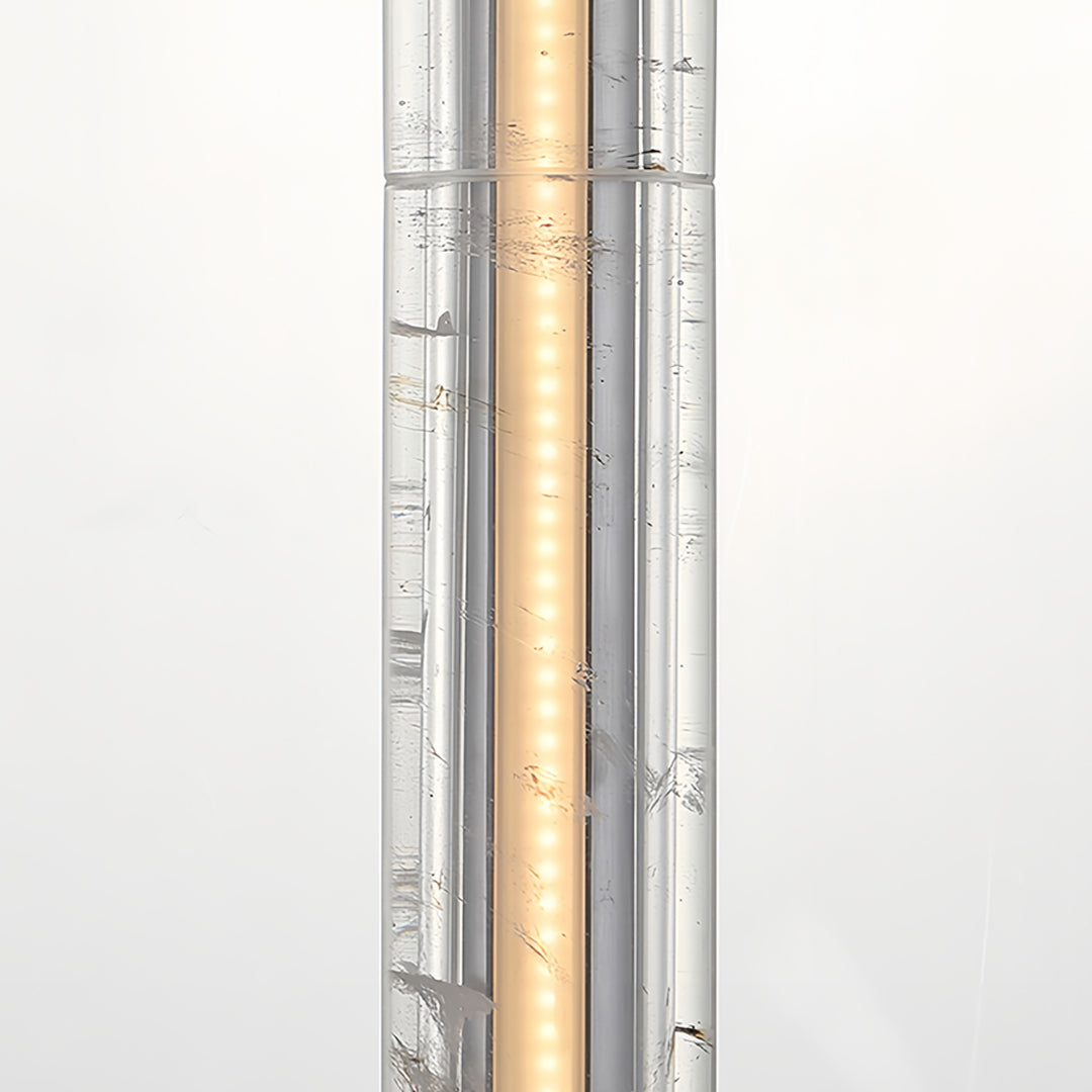 Aureon crystal column pendant light with chrome finish, full cylindrical body view
