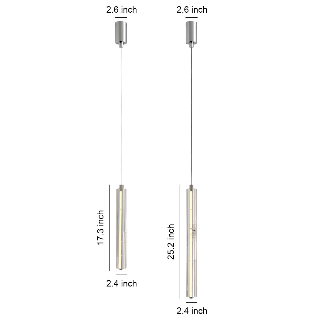 Aureon cylindrical crystal pendant light in a modern interior setting, chrome finish detail