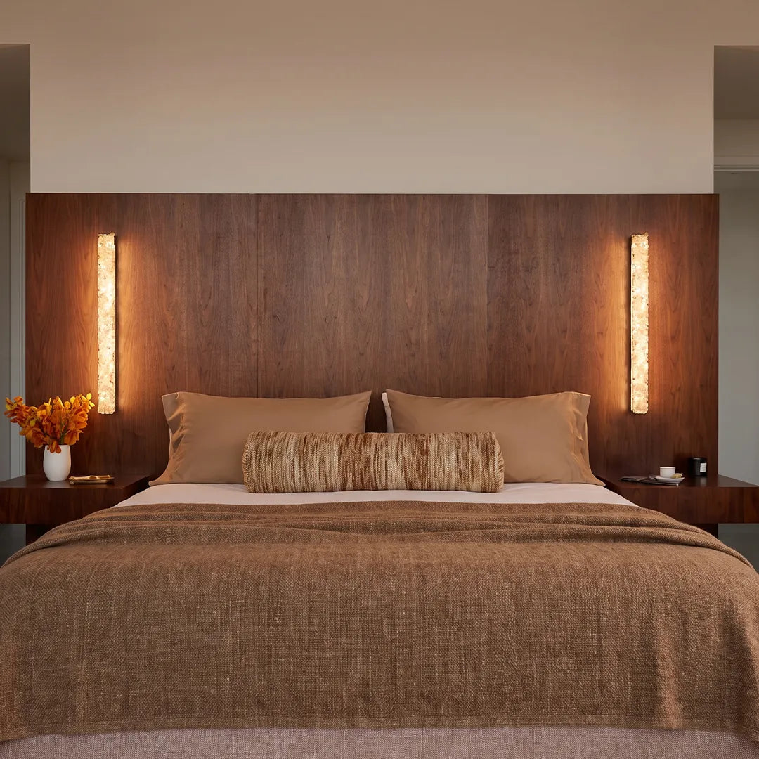 Niva crystal wall sconce used as a bedroom accent wall light in a modern interior