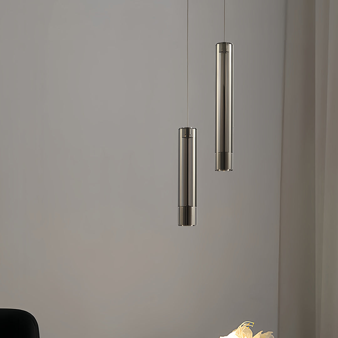 Aureon crystal glass pendant lights in a symmetrical modern double-hanging arrangement