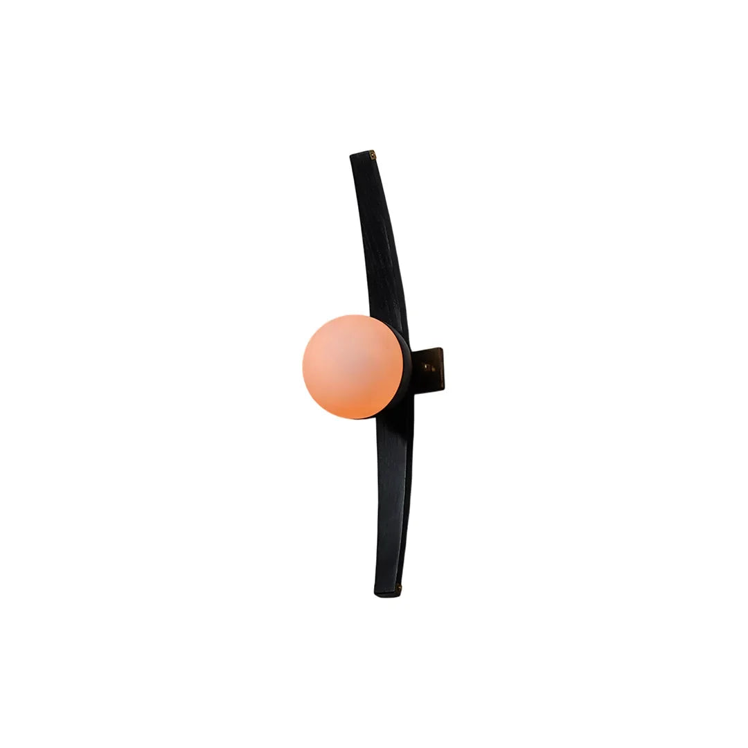 Niva curved wood and glass globe wall sconce in black, product shot on white background