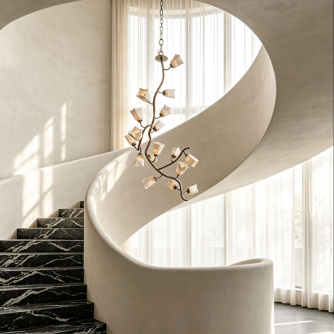 Auréline modern branch chandelier in a bright contemporary foyer