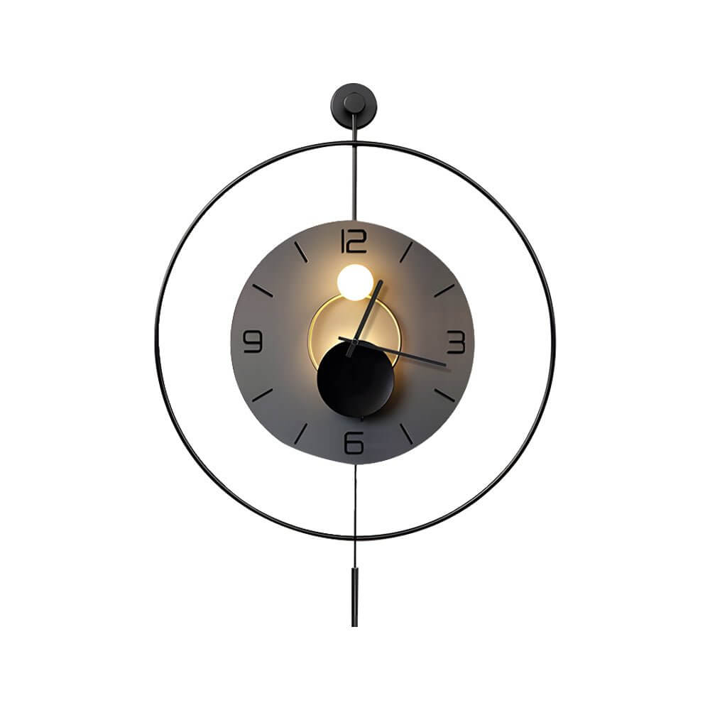 Close-up of the Alure wall clock face with illuminated hands and concealed LED edge backlight