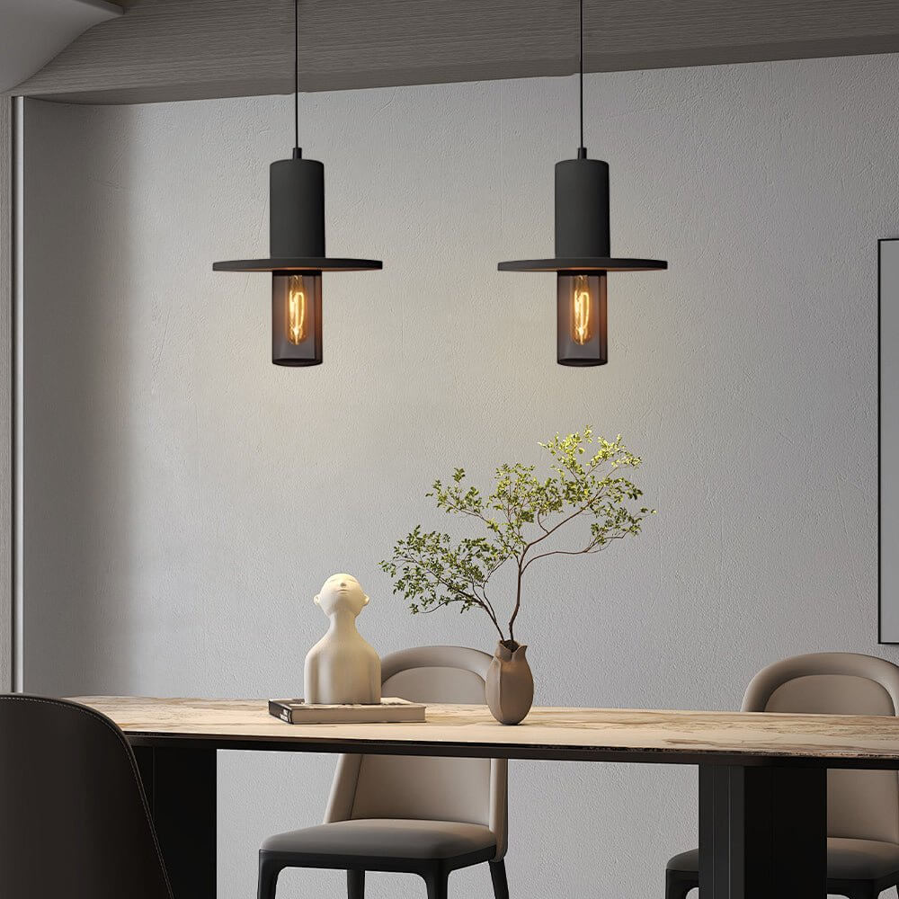 Aureon modern industrial pendant light in cement colourway, kitchen island setting