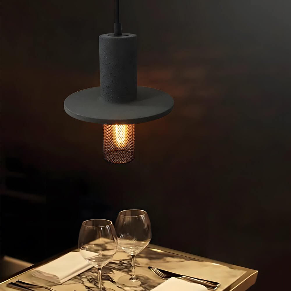 Aureon cement and mesh industrial pendant light in black sandstone finish
