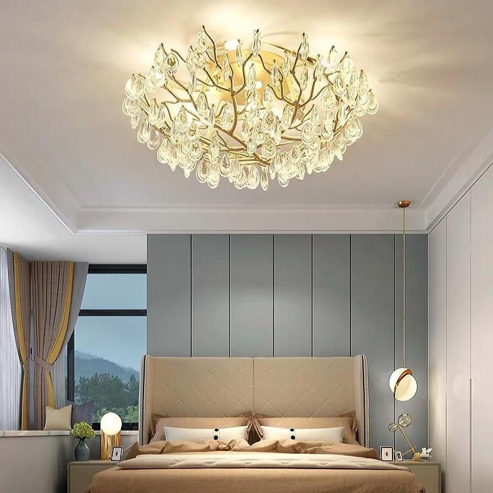 Close-up of crystal glass tips on the Auréline sputnik chandelier